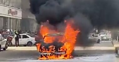 اشتعال حريق فى سيارة ميكروباص أمام مدرسة السعيدية بالجيزة دون إصابات