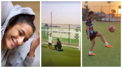 أميرة أديب تلعب كرة القدم وتسخر من طريقتها في الجري