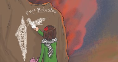 هدير تدعم القضية الفلسطينية بالكاريكاتير.. بدأت من 13 سنة وتشارك بمعارض دولية